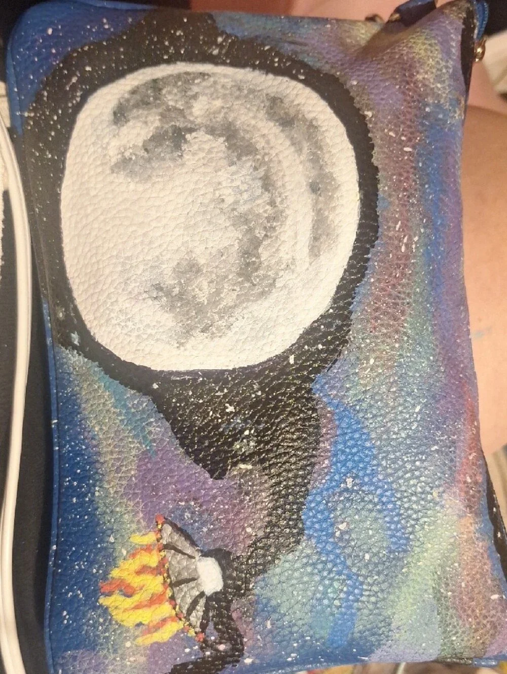 Hand-Painted Moon Wristlet Clutch in Blue & Purple